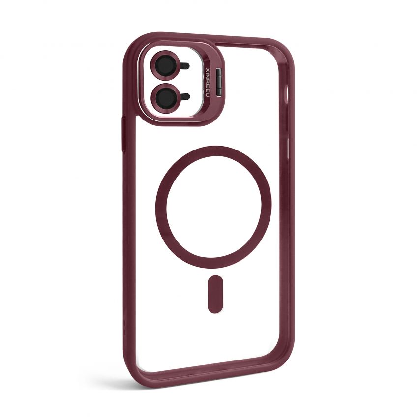 Coque avec MagSafe pour Apple iPhone 11 avec support et protection pour les caméras bordeaux (05)