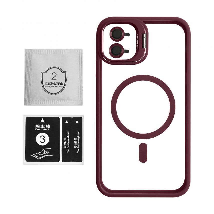 Coque avec MagSafe pour Apple iPhone 11 avec support et protection pour les caméras bordeaux (05)