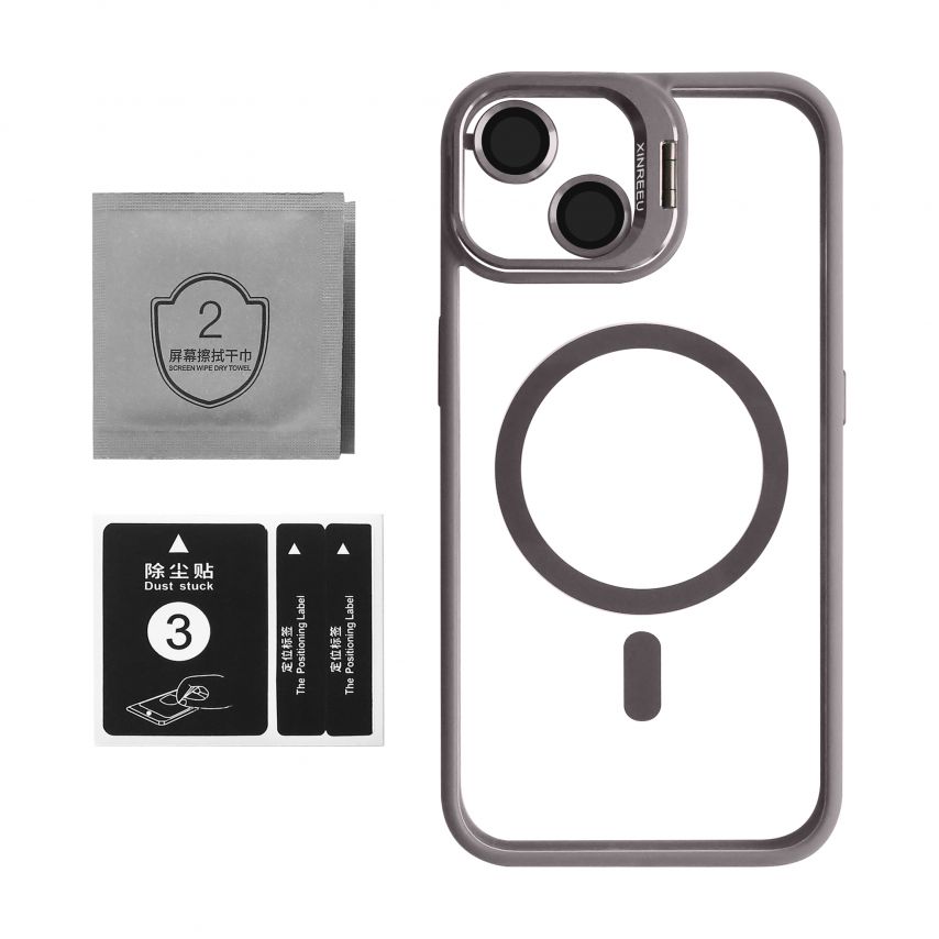 Coque avec MagSafe pour Apple iPhone 13 avec support et protection pour les caméras gris clair (06)