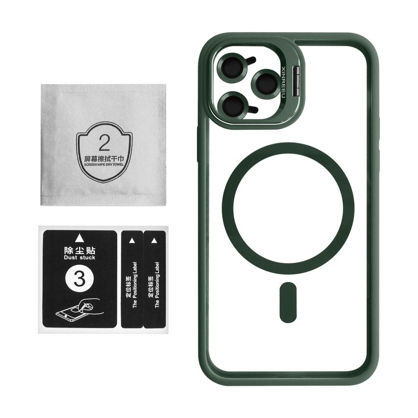 Case with MagSafe for Apple iPhone 11 Pro Max with stand and camera protection green (01)