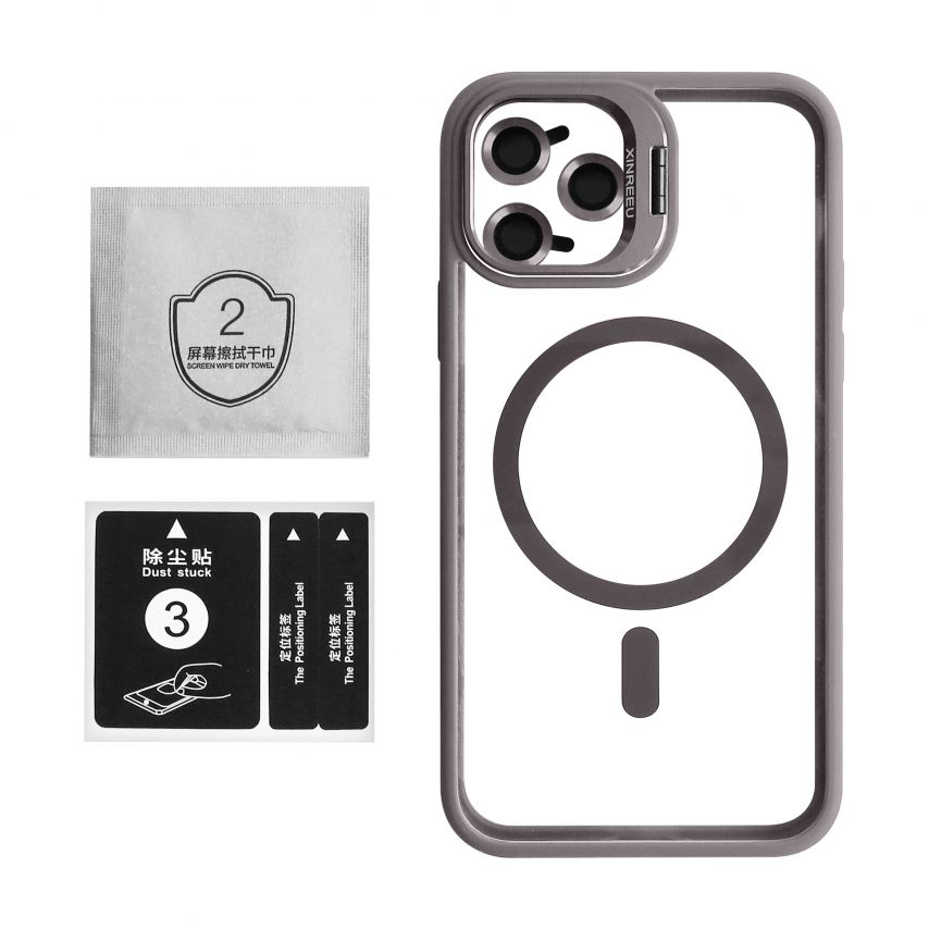 Case with MagSafe for Apple iPhone 11 Pro Max with stand and camera protection light grey (06)
