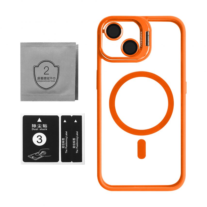 Coque avec MagSafe pour Apple iPhone 13 avec support et protection pour les caméras orange (07)