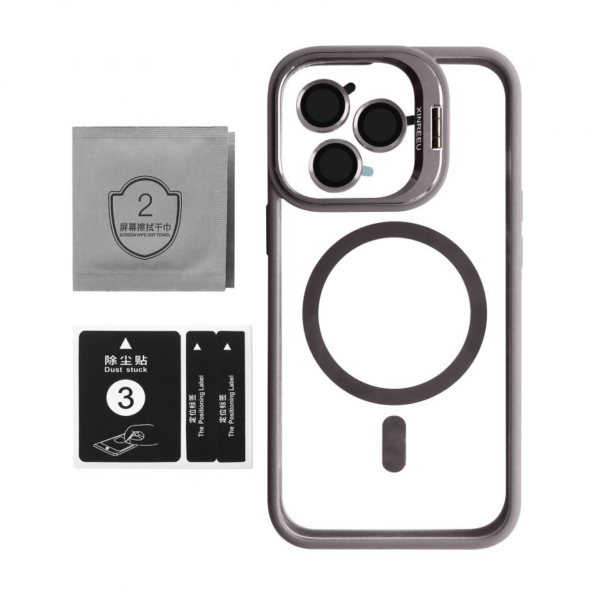 Case with MagSafe for Apple iPhone 13 Pro with stand and camera protection light grey (06)