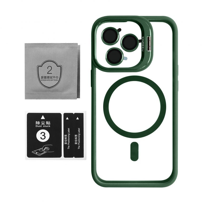 Case with MagSafe for Apple iPhone 13 Pro with stand and camera protection green (01)