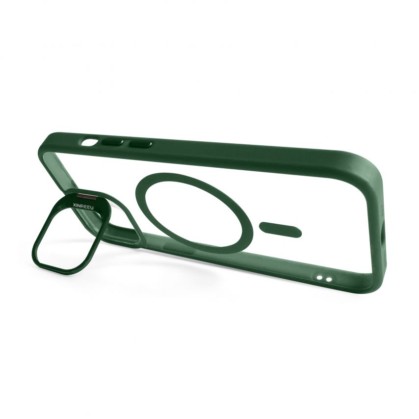 Case with MagSafe for Apple iPhone 12 with stand and camera protection green (01)