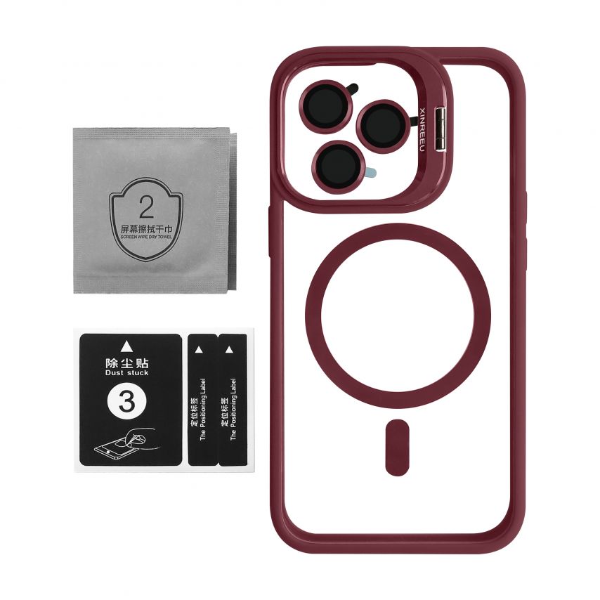 Case with MagSafe for Apple iPhone 13 Pro with stand and camera protection bordo (05)