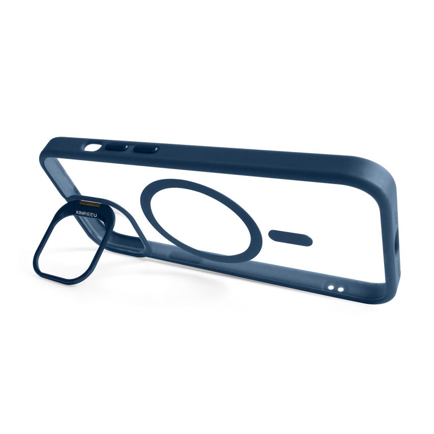 Coque avec MagSafe pour Apple iPhone 12 avec support et protection pour les caméras bleu foncé (04)