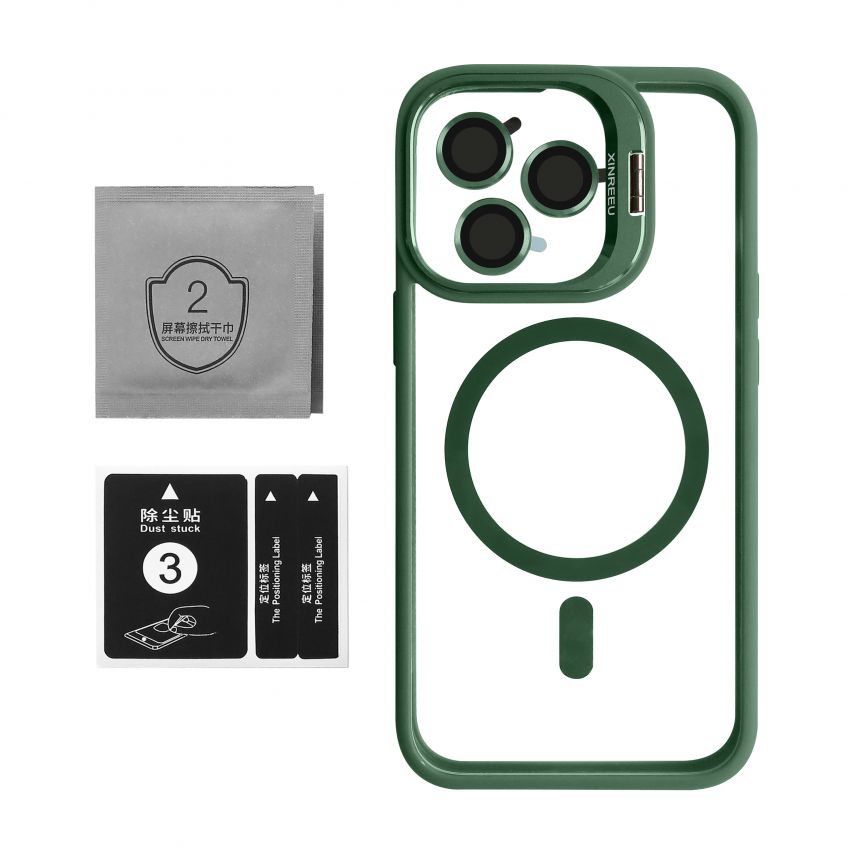 Case with MagSafe for Apple iPhone 13 Pro Max with stand and camera protection green (01)