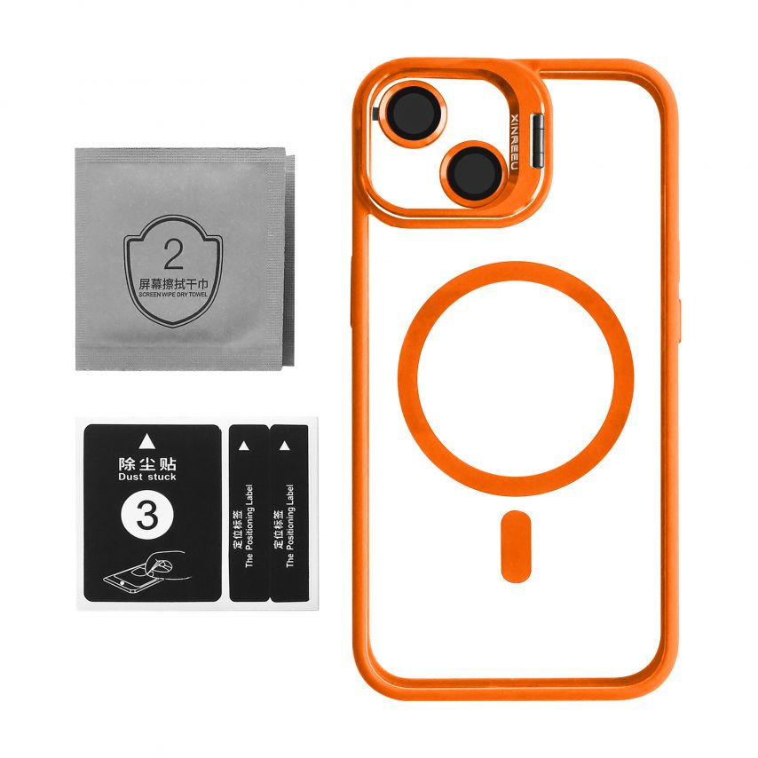 Case with MagSafe for Apple iPhone 12 with stand and camera protection orange (07)