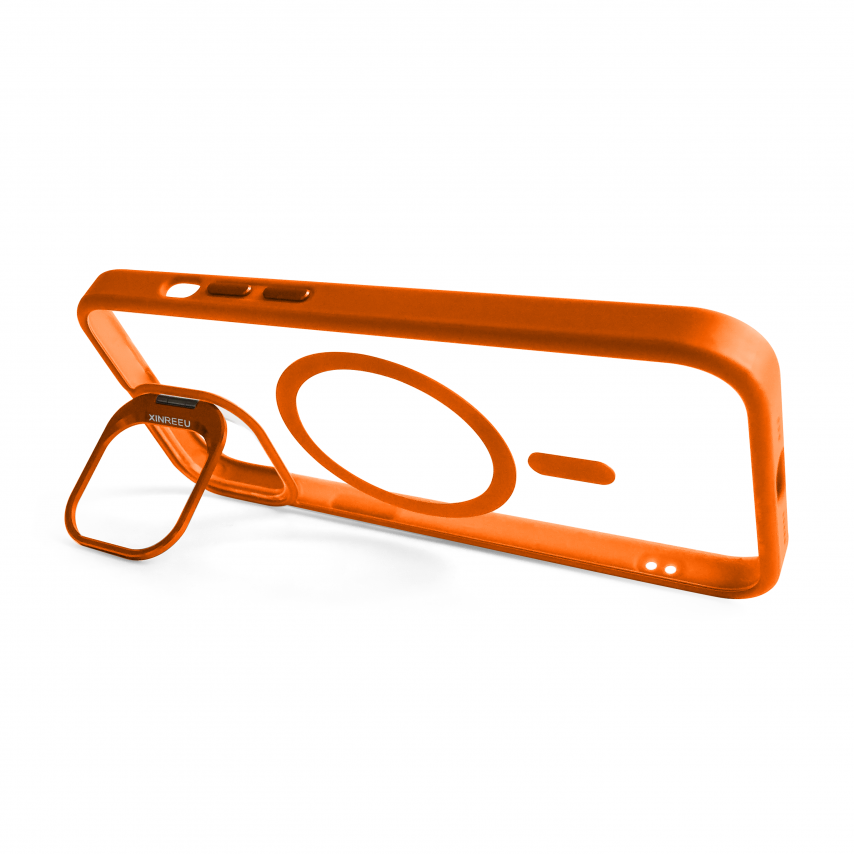 Case with MagSafe for Apple iPhone 12 with stand and camera protection orange (07)