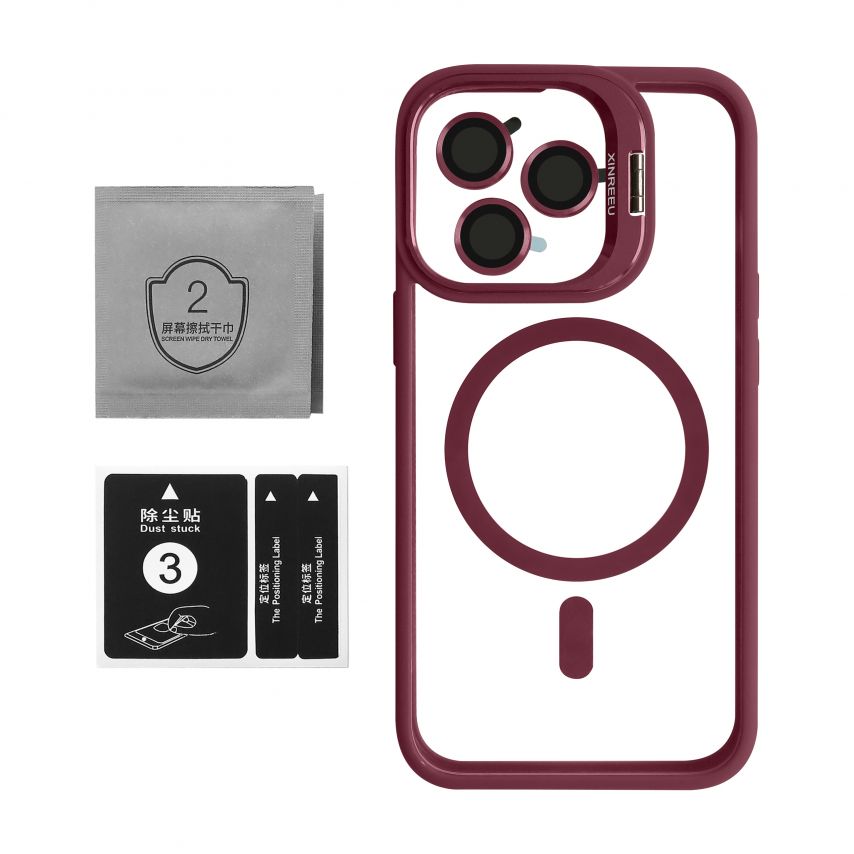 Case with MagSafe for Apple iPhone 13 Pro Max with stand and camera protection bordo (05)