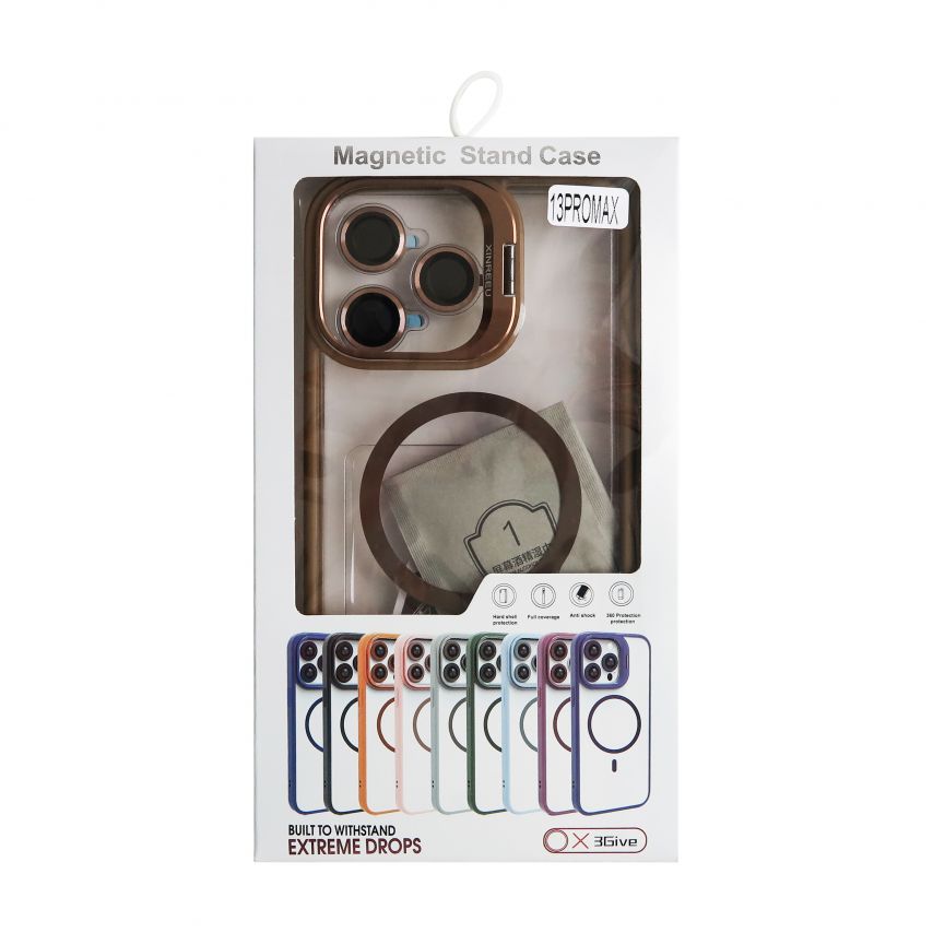 Coque avec MagSafe pour Apple iPhone 13 Pro Max avec support et protection pour les caméras orange (07)