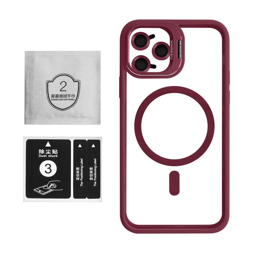 Case with MagSafe for Apple iPhone 12 Pro with stand and camera protection bordo (05)