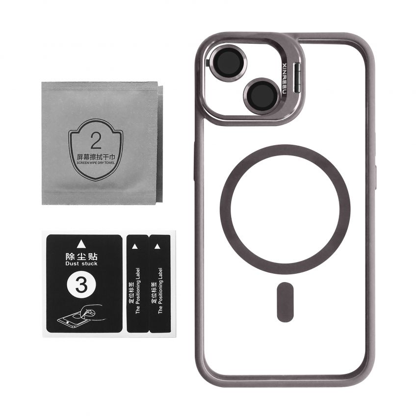 Coque avec MagSafe pour Apple iPhone 14 avec support et protection pour les caméras gris clair (06)