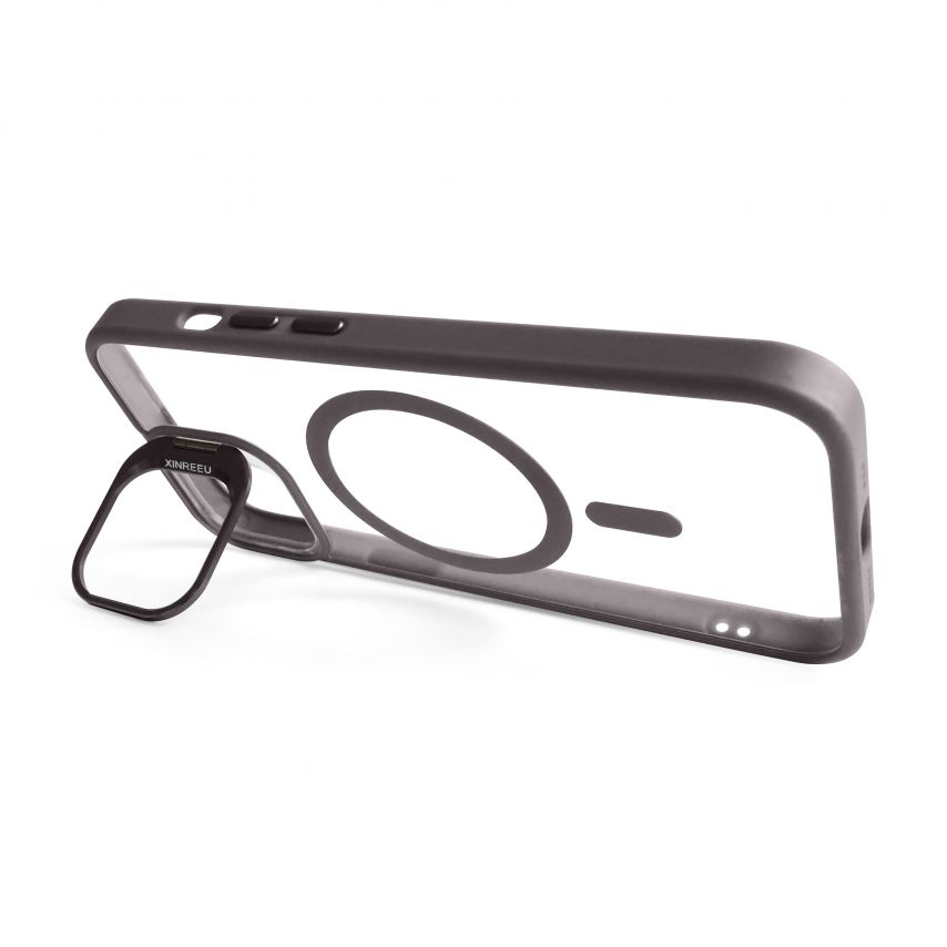 Coque avec MagSafe pour Apple iPhone 15 avec support et protection pour les caméras gris (06)