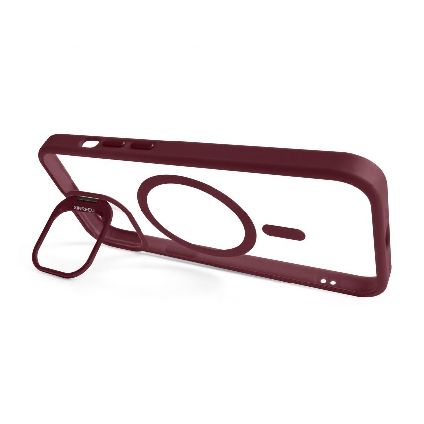 Coque avec MagSafe pour Apple iPhone 15 avec support et protection pour les caméras bordeaux (05)