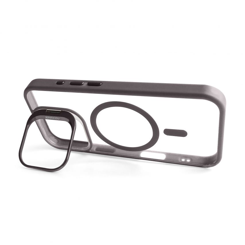 Hülle mit MagSafe für Apple iPhone 15 Pro mit Ständer und Kameraschutz light grey (06)