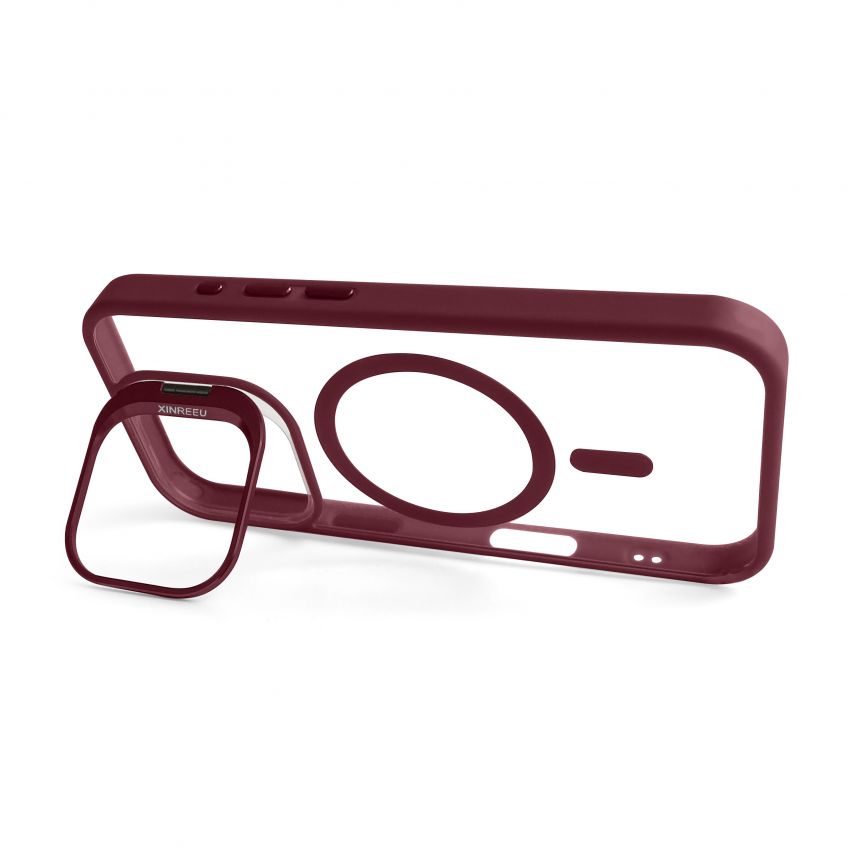 Case with MagSafe for Apple iPhone 15 Pro with stand and camera protection bordo (05)