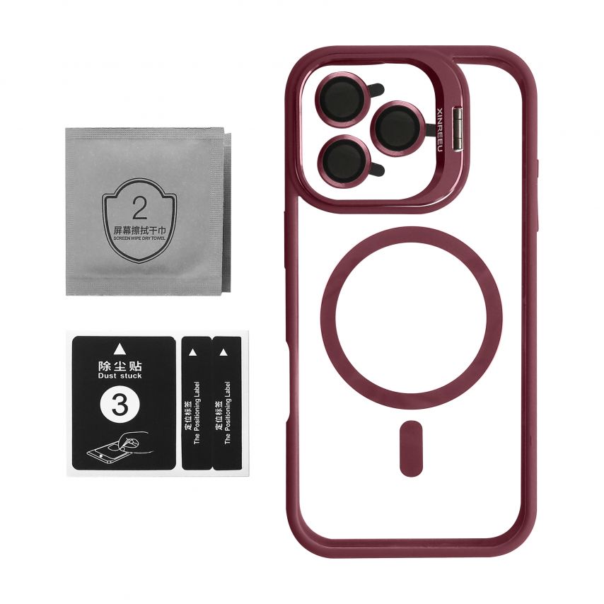 Case with MagSafe for Apple iPhone 15 Pro with stand and camera protection bordo (05)