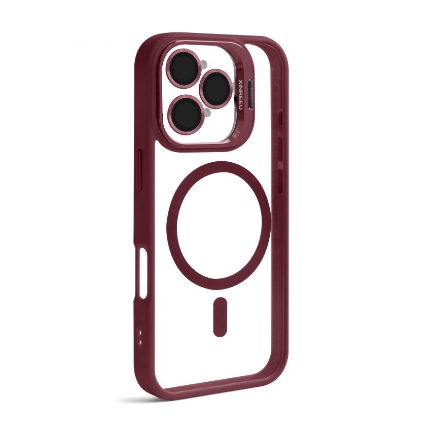 Case with MagSafe for Apple iPhone 15 Pro with stand and camera protection bordo (05)