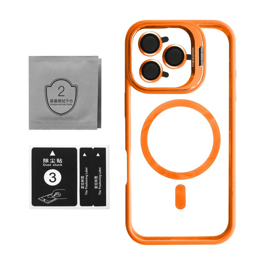 Case with MagSafe for Apple iPhone 15 Pro with stand and camera protection orange (07)