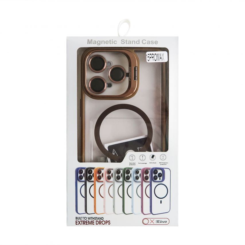 Coque avec MagSafe pour Apple iPhone 15 Pro Max avec support et protection pour les caméras bordeaux (05)