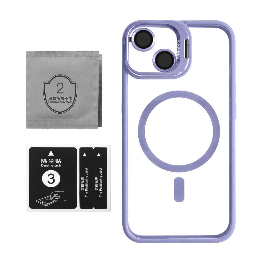 Case with MagSafe for Apple iPhone 14 with stand and camera protection lilac (08)