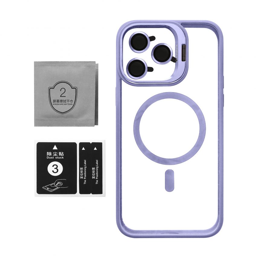 Coque avec MagSafe pour Apple iPhone 14 Pro Max avec support et protection de caméra lilas