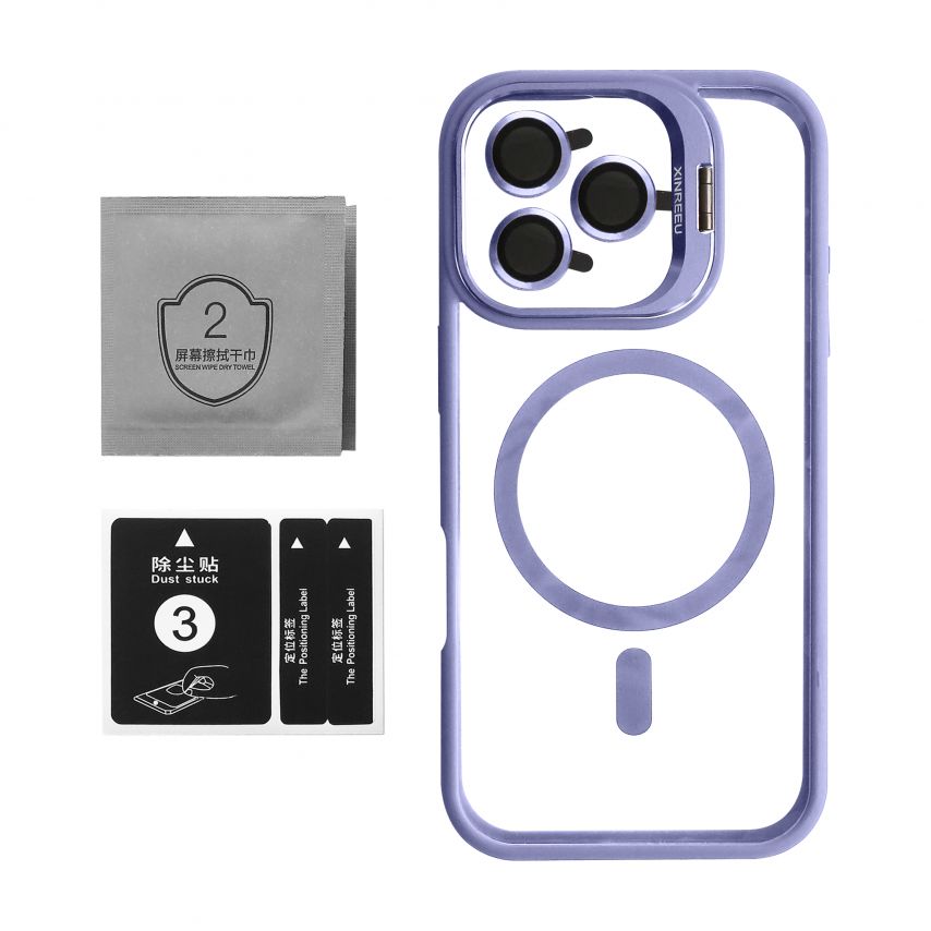 Coque avec MagSafe pour Apple iPhone 15 Pro Max avec support et protection pour les caméras lilas (08)