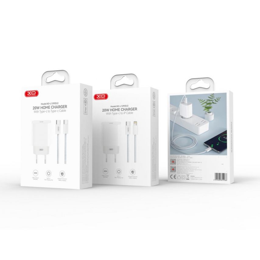 Network Charger (Adapter) 2in1 XO L129 20W + Data Сable Type-C to Type-C white