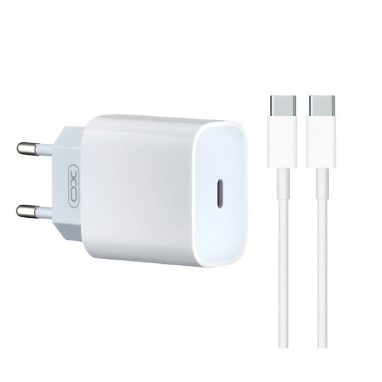 Network Charger (Adapter) 2in1 XO L129 20W + Type-C to Type-C white