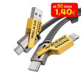 USB-Kabel 4in1 WALKER C990 65W USB+Type-C / Type-C+Lightning Transformer schwarz/gelb