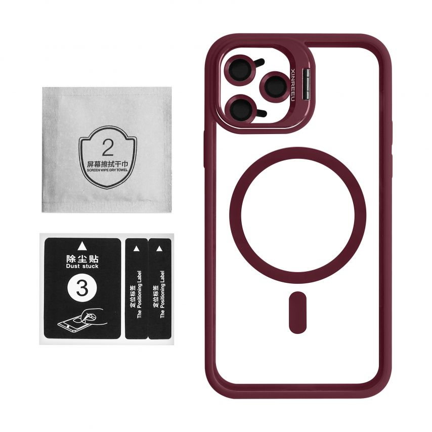 Case with MagSafe for Apple iPhone 11 Pro with stand and camera protection bordo (05)