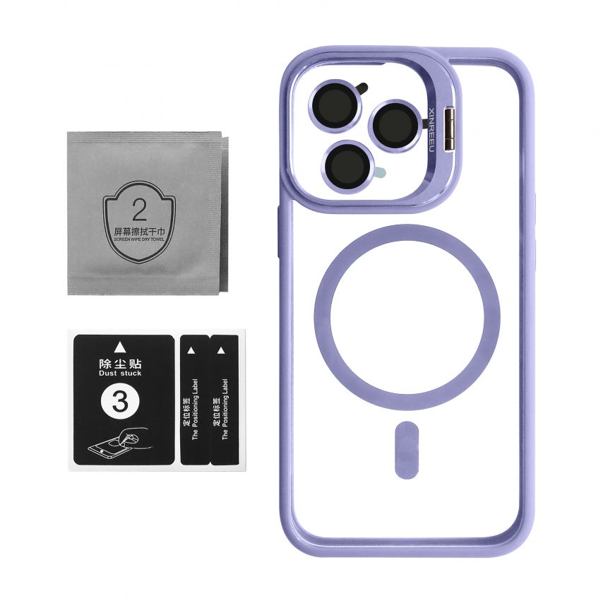 Coque avec MagSafe pour Apple iPhone 13 Pro Max avec support et protection pour les caméras lilas (08)