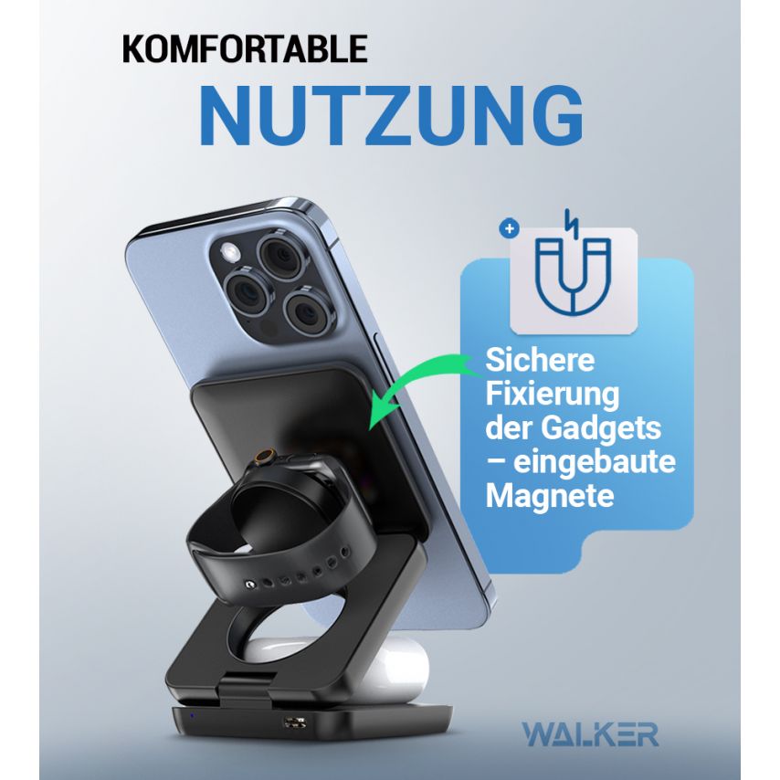 Kabelloses Ladegerät 3in1 WALKER WH-57 15W schwarz