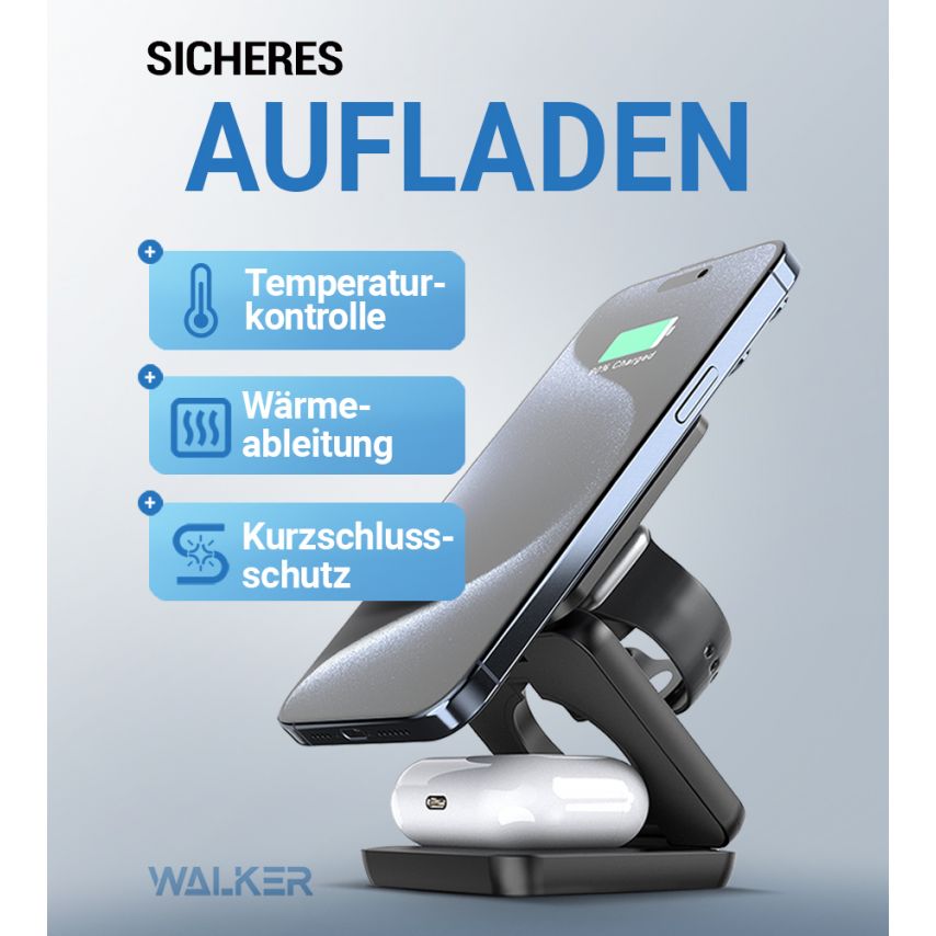 Kabelloses Ladegerät 3in1 WALKER WH-57 15W schwarz