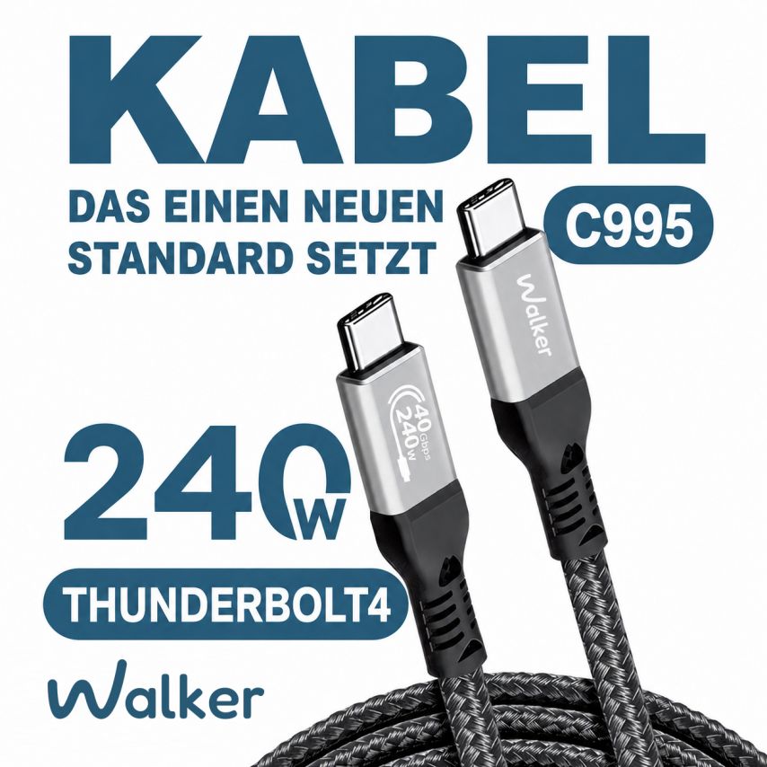 Câble WALKER C995 240W Thunderbolt4 Type-C vers Type-C noir