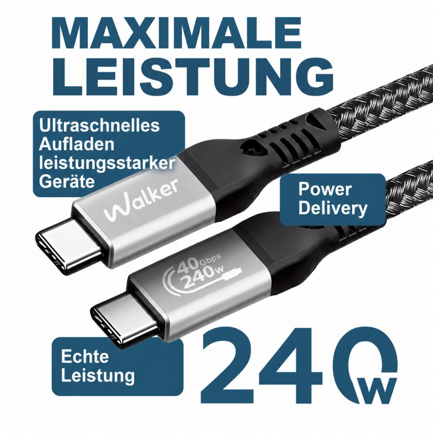 Câble WALKER C995 240W Thunderbolt4 Type-C vers Type-C noir