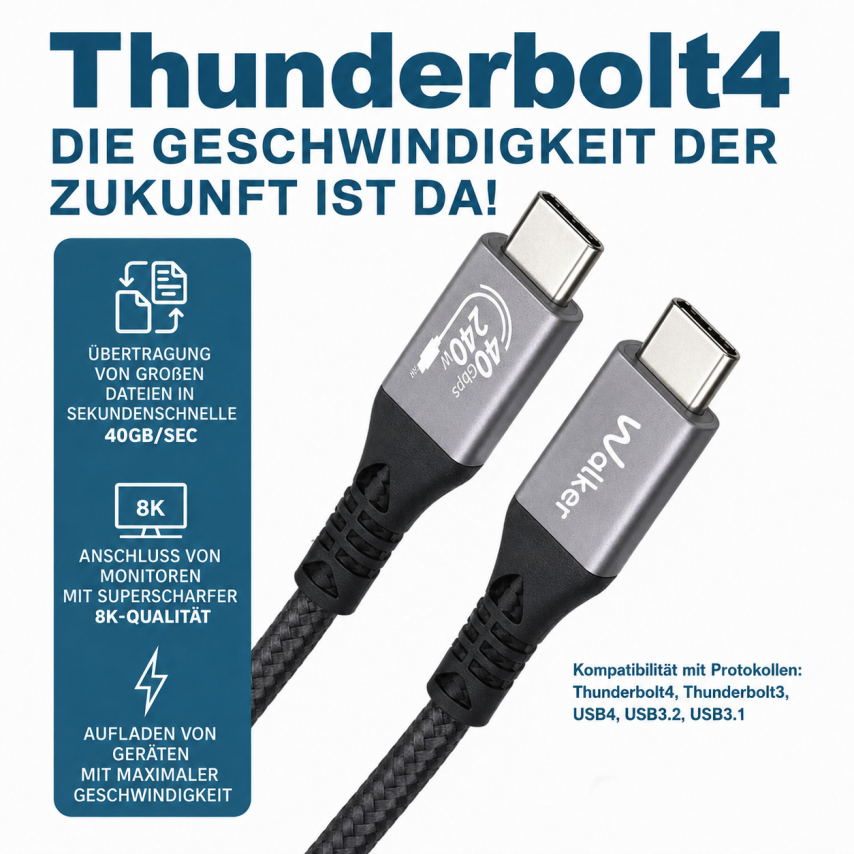 Câble WALKER C995 240W Thunderbolt4 Type-C vers Type-C noir