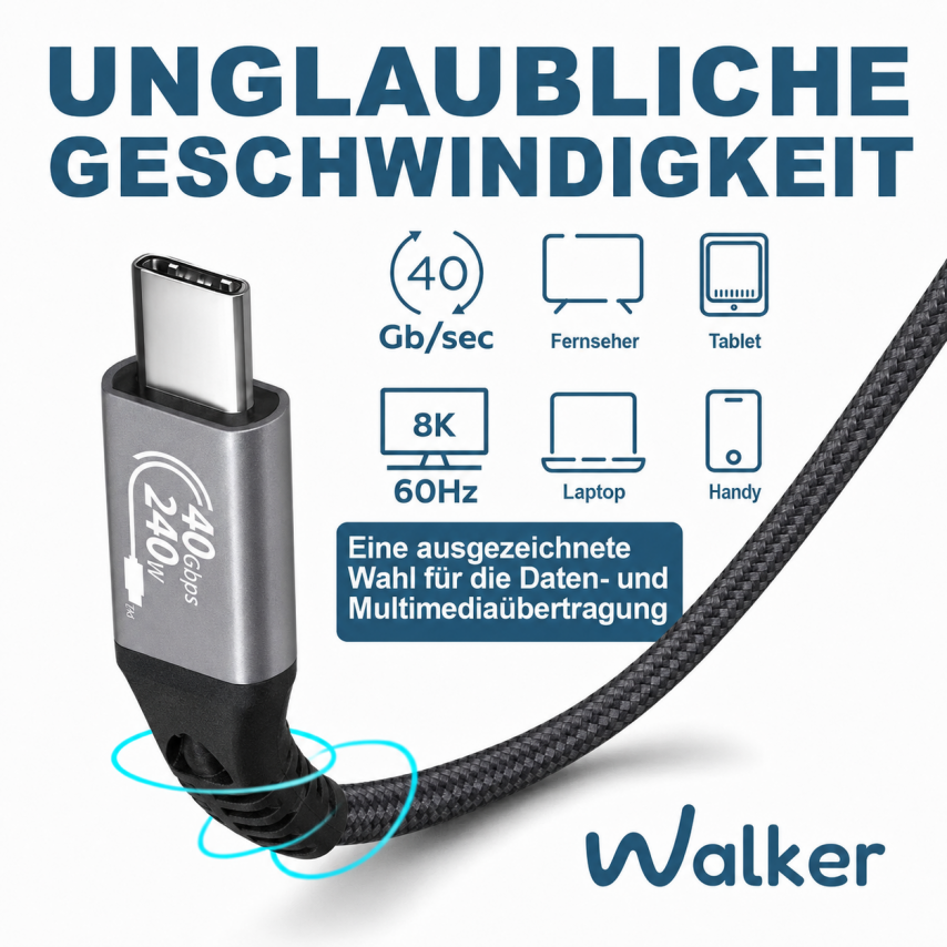 Câble WALKER C995 240W Thunderbolt4 Type-C vers Type-C noir