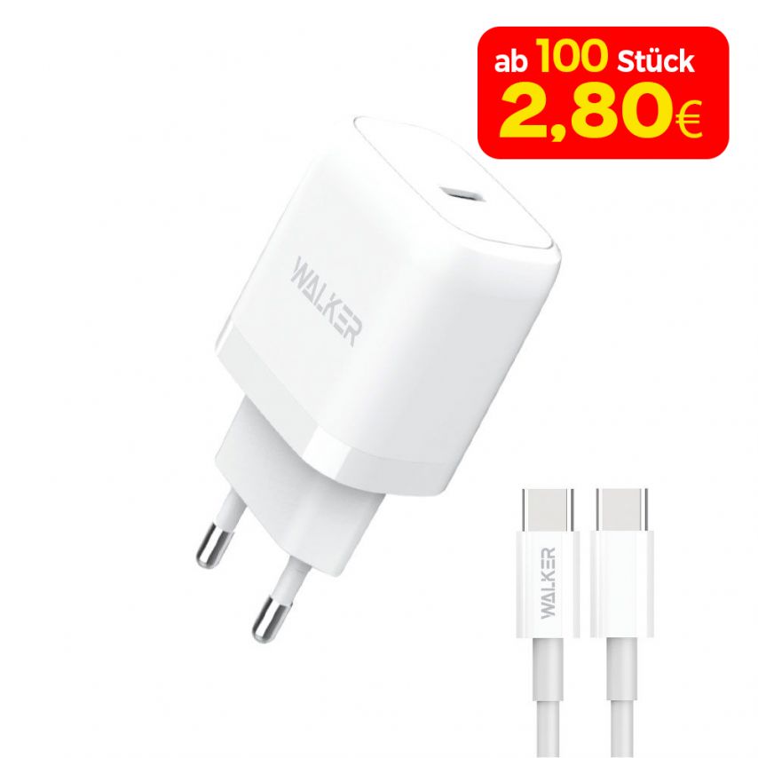 Netzladegerät (Adapter) 2in1 WALKER WH-63 PD_20W + Datenkabel Type-C - Type-C weiß