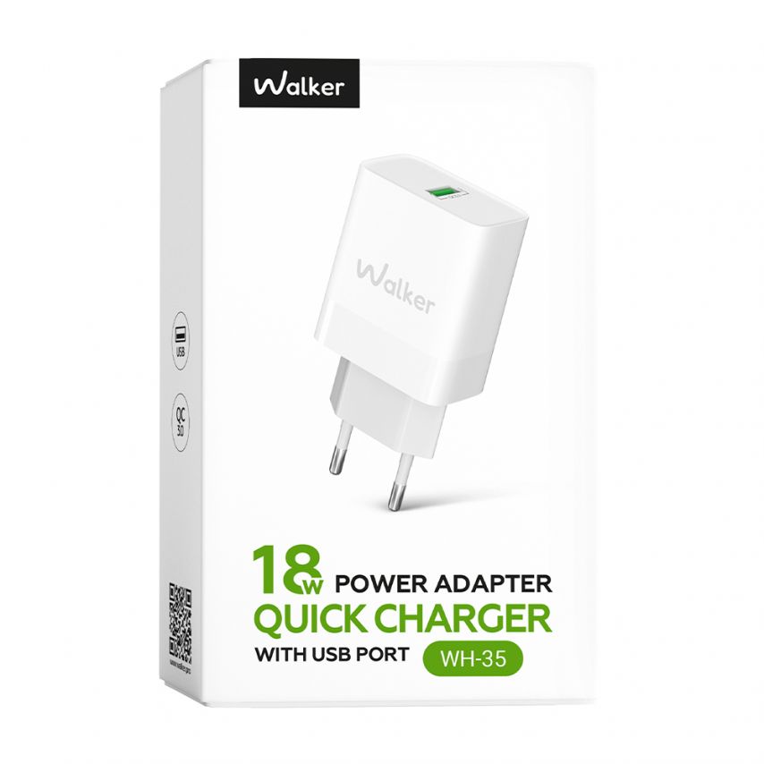 Netzladegerät (Adapter) WALKER WH-35 1USB / QC3.0 / 3A / 18W weiß