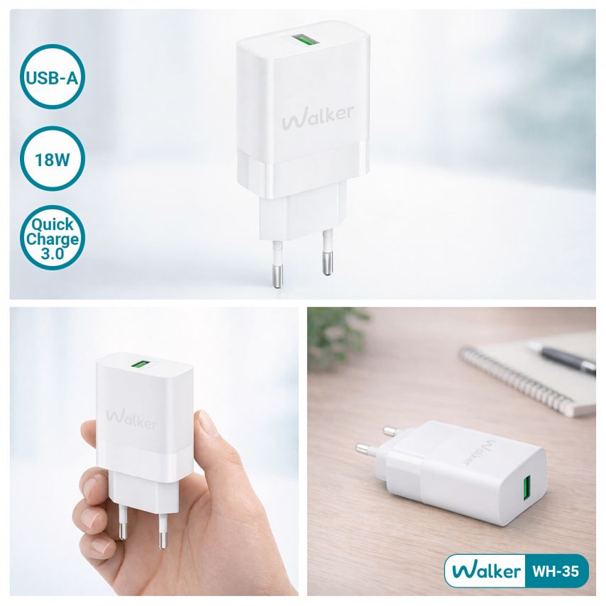 Netzladegerät (Adapter) WALKER WH-35 1USB / QC3.0 / 3A / 18W weiß