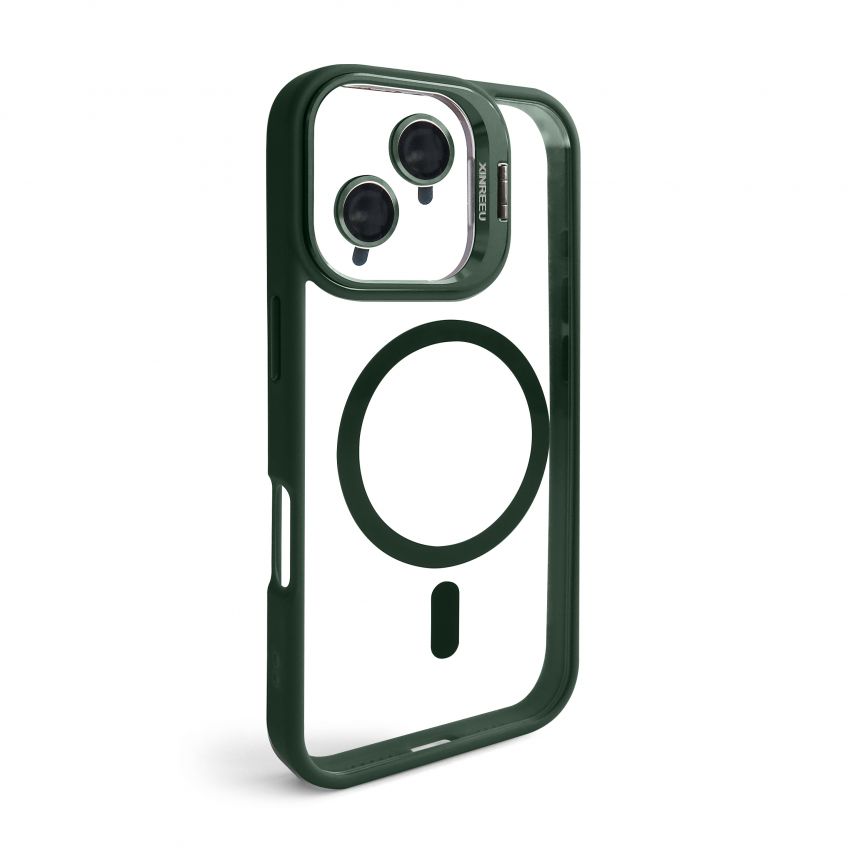 Hülle mit MagSafe für Apple iPhone 16 mit Ständer und Kameraschutz green (01)