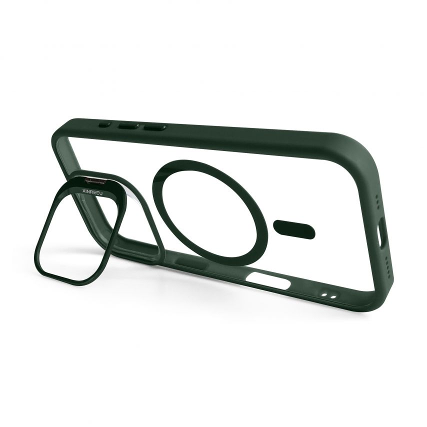 Hülle mit MagSafe für Apple iPhone 16 mit Ständer und Kameraschutz green (01)