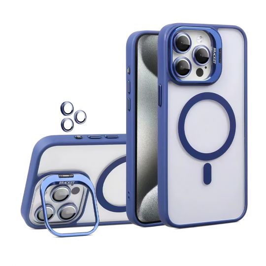 Case with MagSafe for Apple iPhone 16 with stand and camera protection dark blue