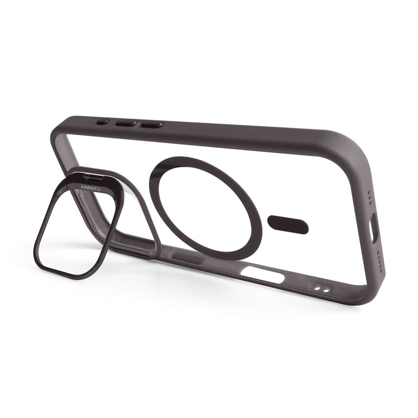 Case with MagSafe for Apple iPhone 16 with stand and camera protection light grey (06)