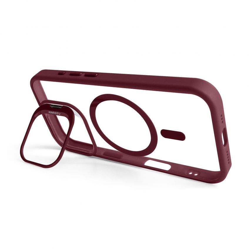 Hülle mit MagSafe für Apple iPhone 16 mit Ständer und Kameraschutz bordo (05)