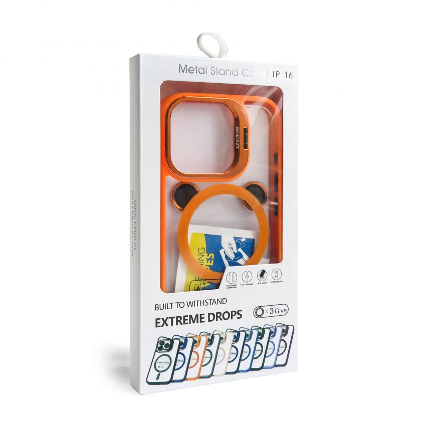 Coque avec MagSafe pour Apple iPhone 16 avec support et protection pour les caméras orange (07)