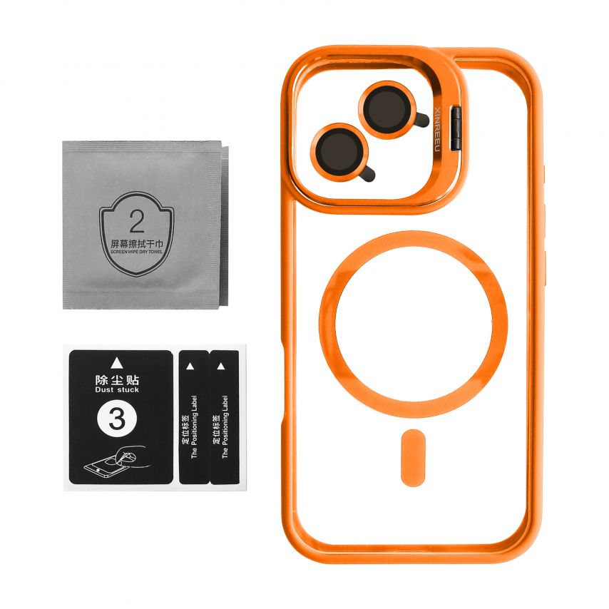 Coque avec MagSafe pour Apple iPhone 16 avec support et protection pour les caméras orange (07)